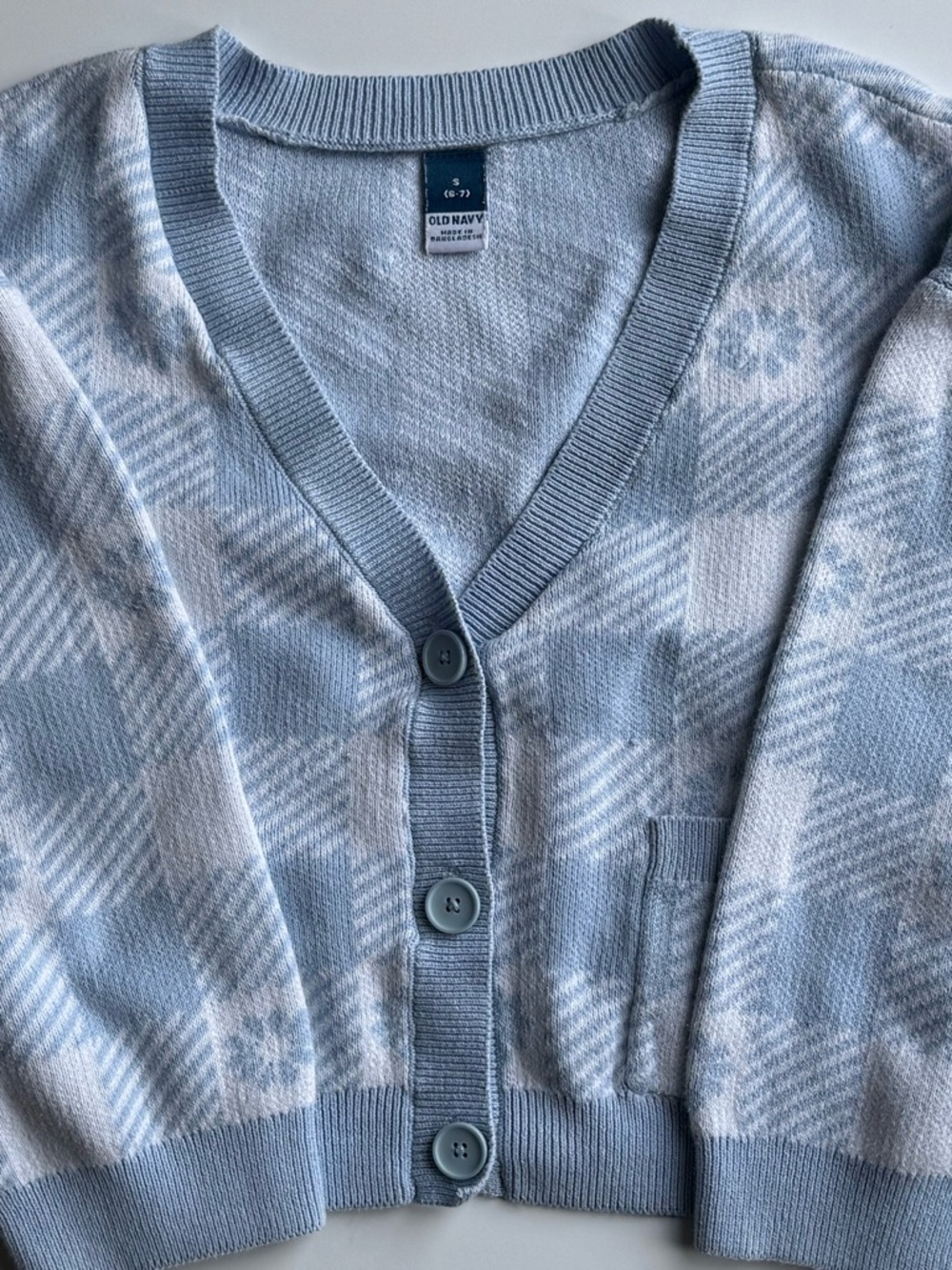 Old Navy Light Blue Plaid V-Neck Button Cardigan Sweater Set